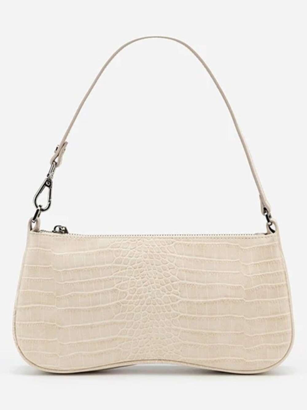 Ivory Croc-Embossed Faux Leather Shoulder Bag
